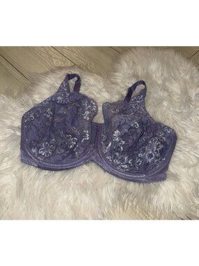 Lunaire Sensuous Lace Demi Bra Unlined Semi Sheer UW Womens 38DDD Purple 10711